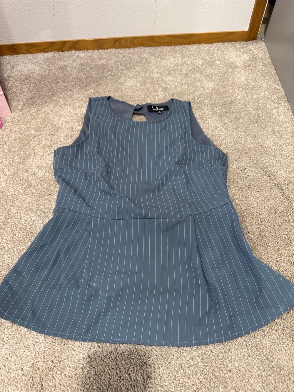 Lulu's Slate Blue Pinstripe Strapless Top
